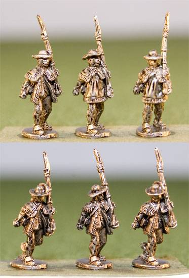 Continentals in Rifle sShirts, Round Hats, Advancing Shoulder Arms